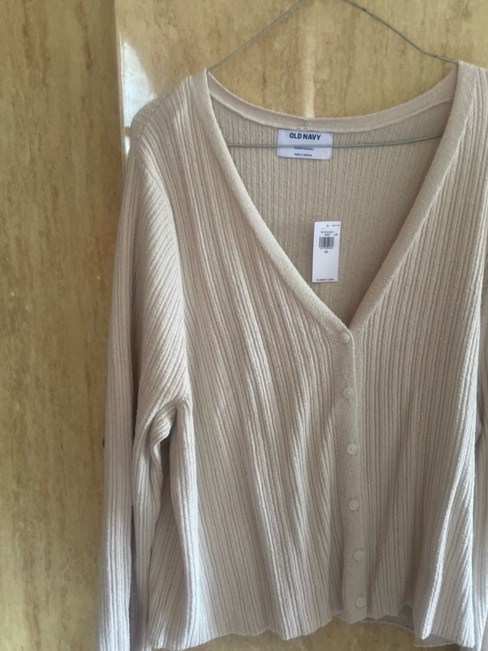 SOLD~Old Navy Beige Ribbed V-Neck Button Cardigan